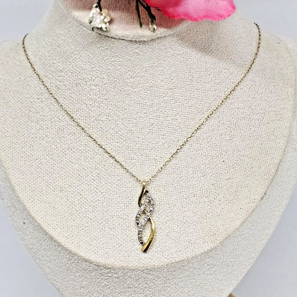 MARSALA 925 Sterling Silver Vermeil - Diamond Twist Pendant Chain Necklace